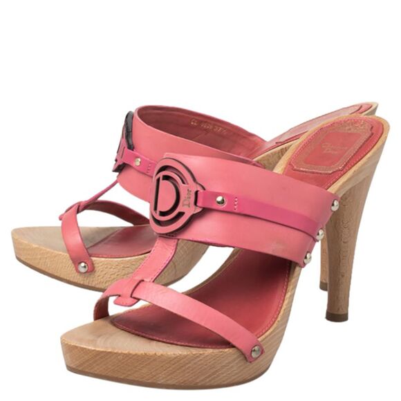 Dior Pink Leather Logo Embellished Slide Sandals Size 37.5 - Picture 4 of 4